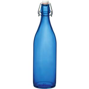 Bormioli Rocco Giara Beverage Bottle with Clamp Lid, 33.75 oz - Leakproof Glass Container for Homemade Juices & Dressings - Stylish Drinkware Storage for Kitchen/Restaurant - Made in Italy (Blue)