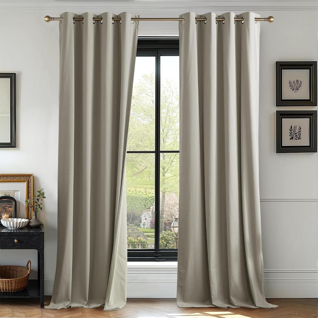 RYB HOME 100% Blackout Velvet Curtains for Living Room, Light Blocking Nursery Curtains 2 Panels, Grommet Thermal Insulated Window Drapes for Sliding Glass Door, Camel Beige, 52" W x 90" L