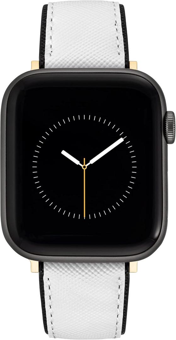 Nine West Fashion Strap Band for Apple Watch Secure, Adjustable (42mm (Series 1-3), 44/45/46/49mm (Ultra & Ultra 2), White/Black/Gold)