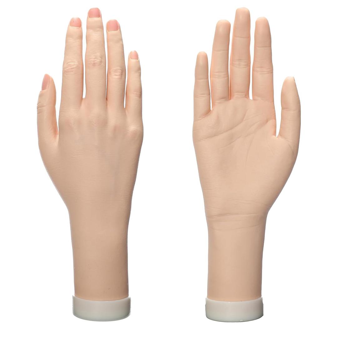 Practice Hand for Acrylic Nails Realistic Mannequin Hand for Nails Practice Soft Flexible Bendable False Fake Nail Hand Art Trainer Manicure Practice Hand Tool and Rings Display of Bracelets (Right)