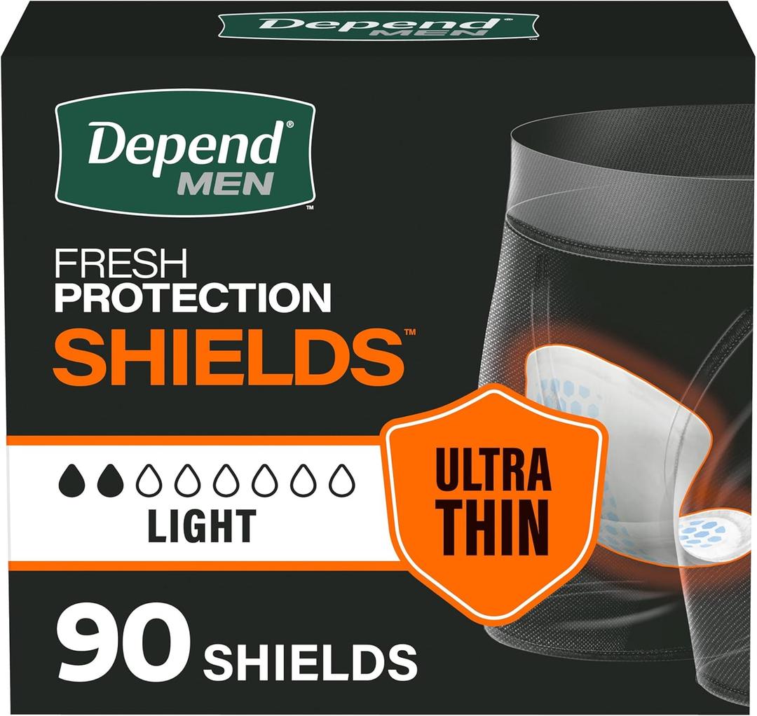 Depend Shields Incontinence Pads for Men, Light Absorbency, 90 Count, Packaging May Vary