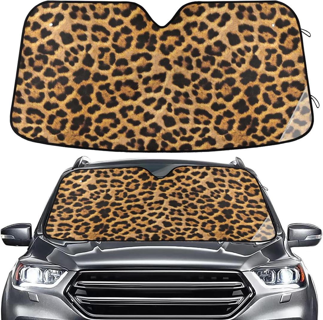 Brown Black Leopard Windshield Sun Shade for Car Auto SUV Truck Foldable Front Window Sunshade Sun Visor Protector Block UV Rays Reflect Heat, 55" x 28"