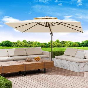 10x13 FT Patio Umbrella, Large Cantilever Rectangular Double Top Heavy Duty Offset Umbrellas with 360 Rotation, Outdoor shade for Garden Deck Pool Patio, Beige