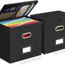 Oterri 2 Pack File Organizer Boxes with Lids, File Box with Mesh Pockets, Document Organizer Box for File Folders Letter Size, Zippers Filing Box for Home, Office, School (Black, Without Folders)