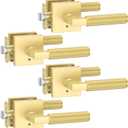 FILTA 4 Pack Gold Privacy Door Handles, Knurled Door Levers Interior Champagne Bronze Door Lever Bathroom Door Knobs Heavy Duty Square Door Lock