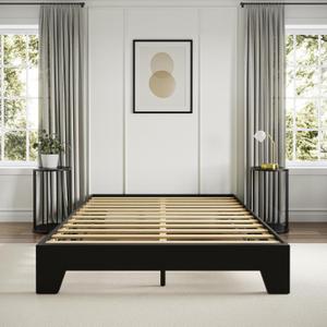 Boyd Sleep Lugano Platform Bed Frame - Modern Minimalist Design, Solid Wooden Slat Support, No Box Spring Needed, Easy Assembly, Noise-Free Construction, Sleek Bedroom Furniture, Black, Full