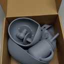 LITTLE RAWR Silicone Baby Feeding Set 14 Pcs, Baby Led Weaning Supplies, Baby Spoons Suction Bowl Divided Plate Bib Cup Finger Brush, First Stage Solid Food Eating Utensils - 6+ Months(Blue Gray)