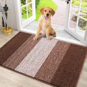 Smiry Dog Door Mat for Muddy Paws, Absorbs Moisture and Dirt, Low-Profile Entryway Mat with Non-Slip Backing, Entry Indoor Outdoor Doormat for Inside Floor (30x20 Inches, Brown, Striped)