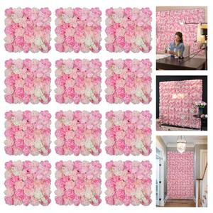 RIDDSEE 3D Flowers Wall Panel 15 * 15inch-6Pcs Artificial Flower Wall Background Silk Rose Mat for Home Party Wedding Backdrop Wall Decor Shop Photo Backdrop Floral Wall Arrangement, Pack Of 6 Only