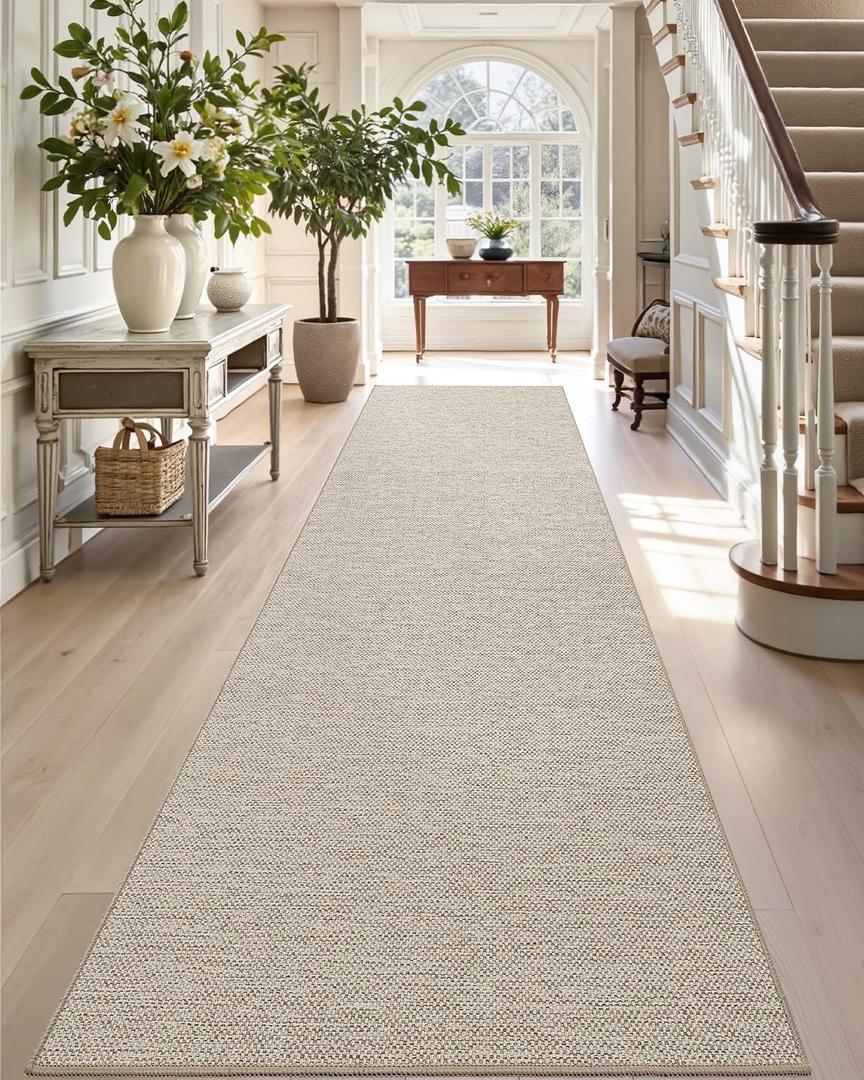 DEXI Hallway Runner, 2'4''x10' Washable Non Slip Rubber Backed Carpet, Absorbent Thin Long Entryway Runners for Kitchen, Laundry Room, Patio Entrance, Beige