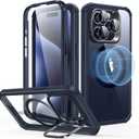 ESR for iPhone 15 Pro Case, Compatible with MagSafe, Full-Body Military-Grade Drop Proof Case for iPhone 15 Pro with Built-in 9H+ Tempered Glass Screen Protector and Stand, Clear Dark Blue