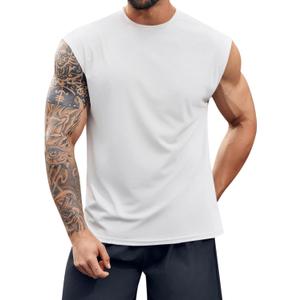 Runcati Mens Workout Tank Top Sleeveless Shirt Quick Dry Muscle Gym Bodybuilding Fitness Training T Shirts Medium, White
