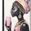 DRLWGTY Framed Wall Art, African Style Elegant Woman Canvas with Handmade Crystals and Gemstones, Large Modern Artwork Ready to Hang for Bedroom Living Room Decor, 36"L x 24"W