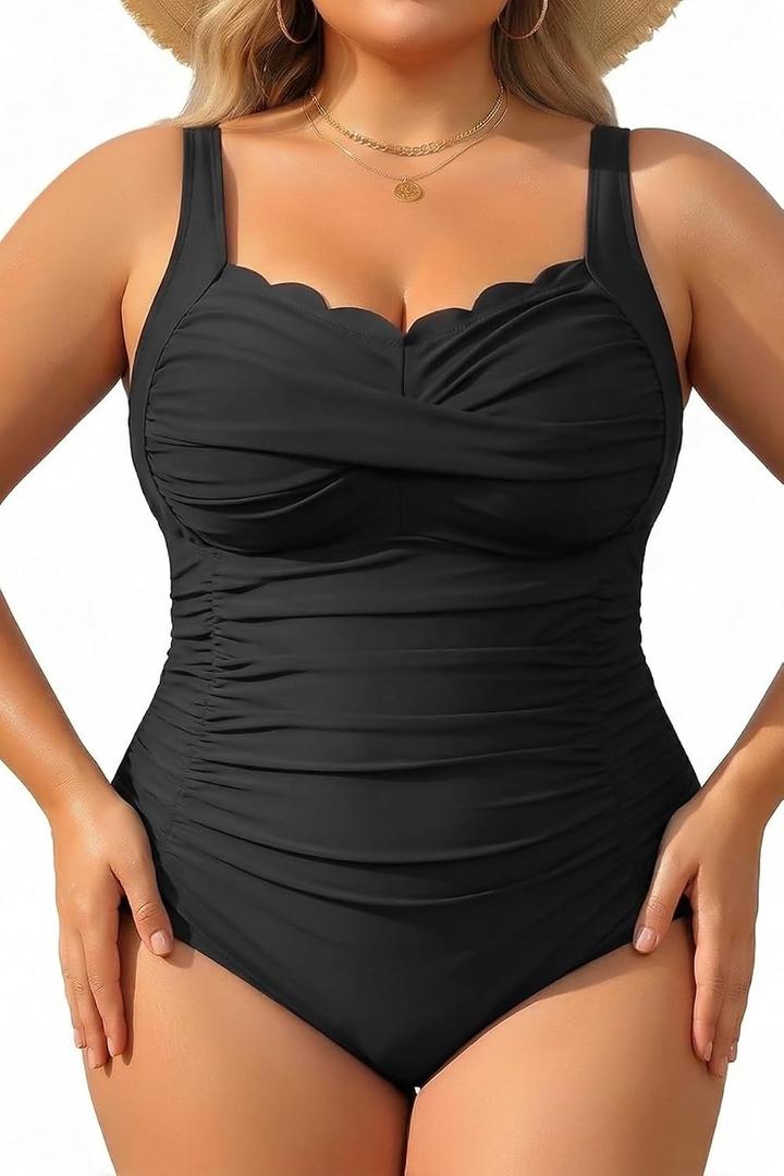 Aqua Eve Womens Plus Size One Piece Swimsuit- Tummy Control Bathing Suit Full Coverage Swimwear (Black) 20W