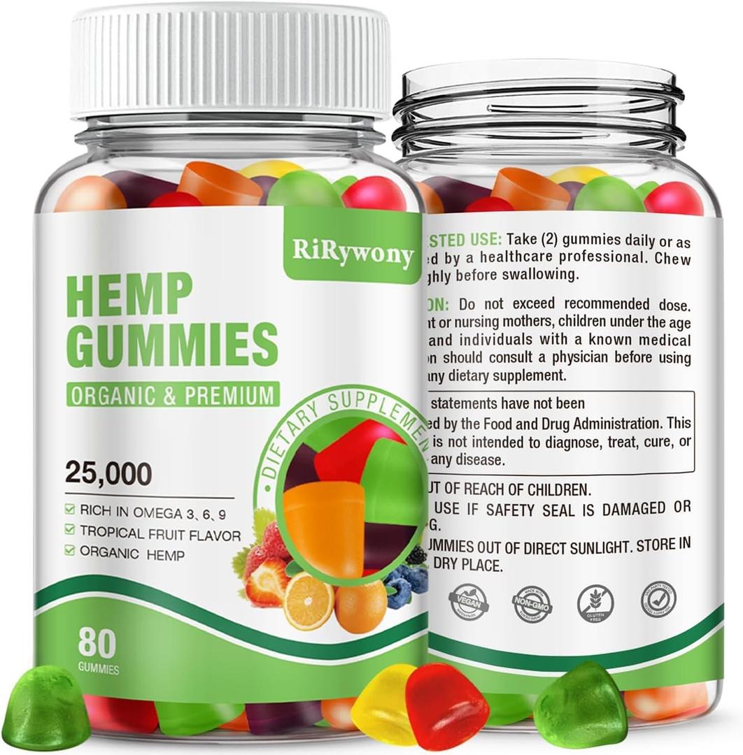 Hemp Gummies Extra Strength for Sleep, Pain, Anxiety, High Potency Edible Gummy, Organic Hemp Oil Extract Vegan Bear Candy 80 Counts (1 Pack)