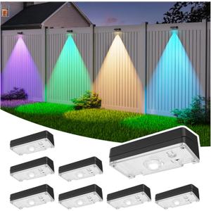 8 Pcs Solar Fence Lights,Fence Lights Solar Powered Waterproof IP65 Multicolor Led 12 Fixed Colors RGB Color Changing for Pool, Deck, Patio, Porch, Stairs, Holiday