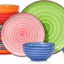 Selamica Ceramic Plates and Bowls Sets,24 Pieces Dinnerware Sets for 8,Scratch Resistant Dish Set for holiday gathering,Dishwasher & Microwave Safe, Dopamine colors