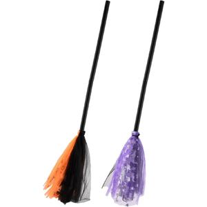2pcs Kids Witch Broomstick, Halloween Witch Costume Party Decor Broom Props (Orange + Purple)