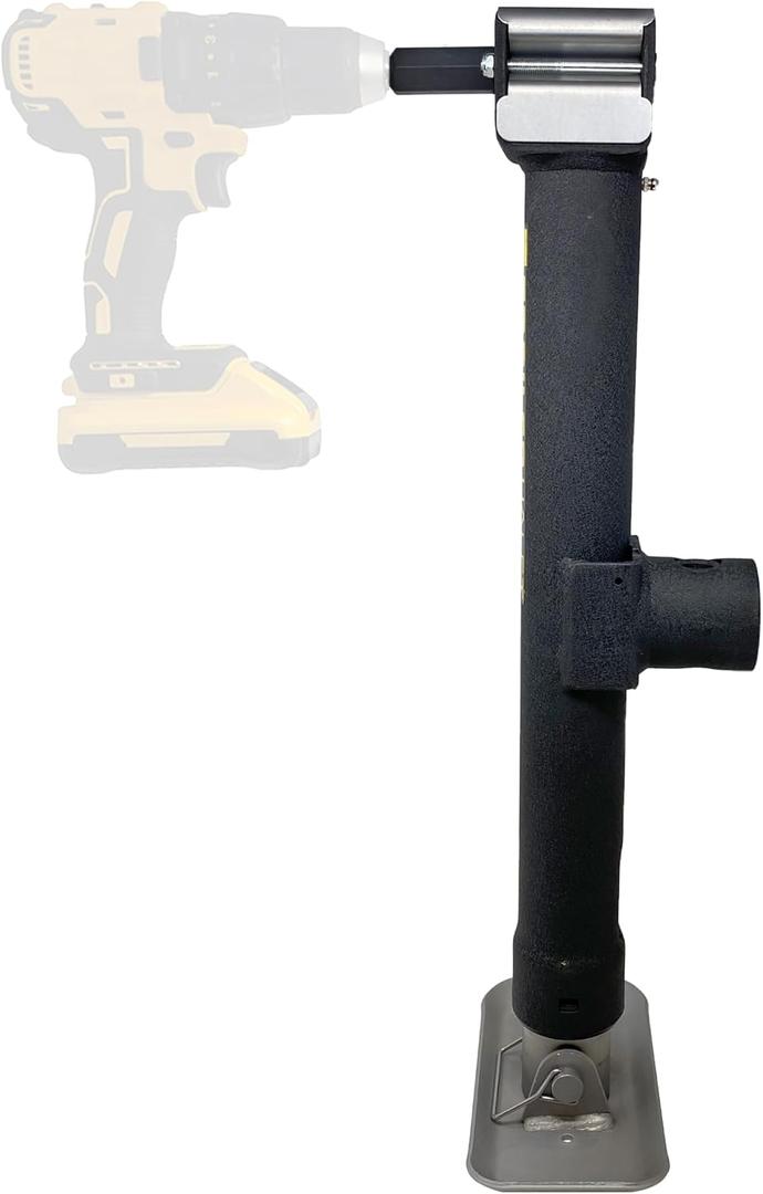 Trailer Valet JX5 Side Mount Trailer Jack 5,000 LB Capacity with Drill-Powered Crank, Pipe Mount Bracket, Drop Leg, Footplate, and Wrinkle Black Powder Coating