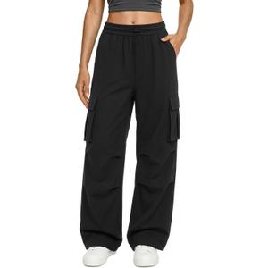 keriffe Womens Cargo Pants High Waisted Casual Baggy Parachute Wide Leg Hiking Pants with 4 Pockets (Black, XL)