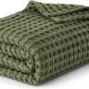 Bedsure Cooling Cotton Waffle King Size Blanket - Lightweight Breathable Summer Blanket of Rayon Derived from Bamboo for Hot Sleepers, Luxury Throws for Bed, Couch and Sofa, Green, 90x90 Inches