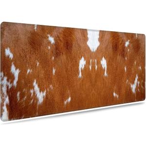 Extended Gaming Mouse Pad with Stitched Edges,Large Non-Slip Rubber Base Mousepad,for Studying Working Office Home,Cowhide Leopard Brown Cow Pattern