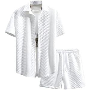 GORGLITTER Men's 2 Piece Outfits Waffle Knit Button Down Shirt Top and Shorts Small