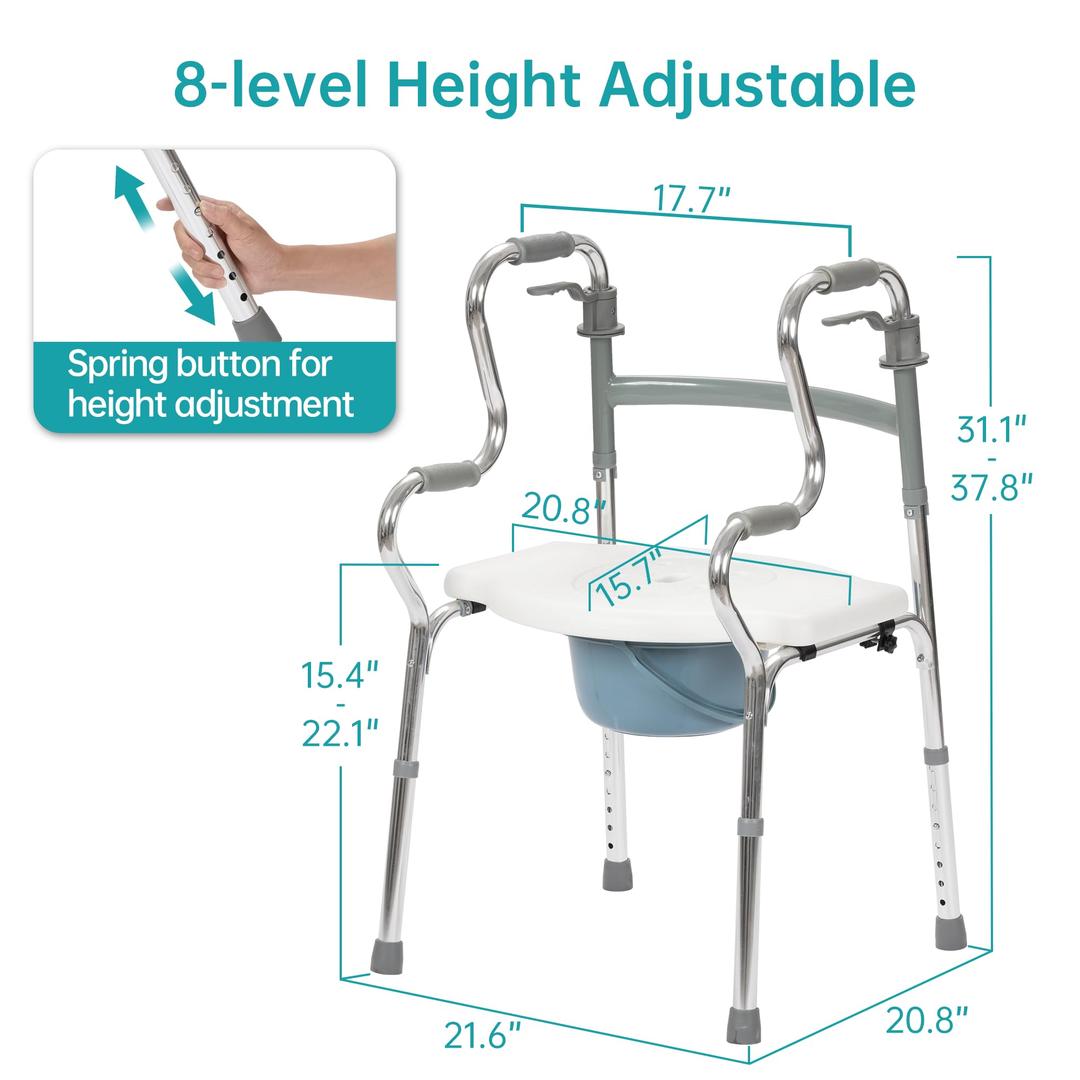 ELENKER 6 in 1 Shower Chair, Folding Walker, Bedside Commode Chair, Stand Up Aid, Toilet Safety Rails and Raised Toilet Seat