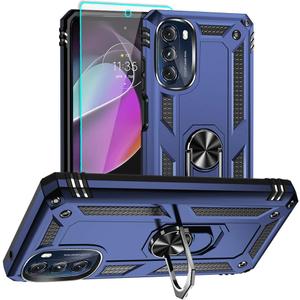 UeFor Motorola Moto G 5G 2022 Case with 2 Pcs Tempered Glass Screen Protector, Military-Grade Armor Shockproof Protective Phone Cover with Ring Magnetic Kickstand for Moto G 5G, Blue