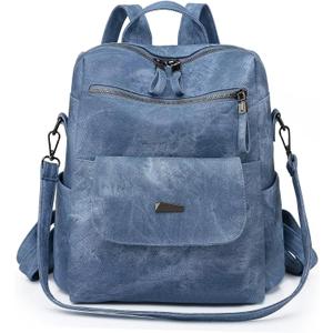 PU Leather Backpack Purse for Women Fashion Multipurpose Design Handbag Ladies Shoulder Bags Travel Backpack Blue