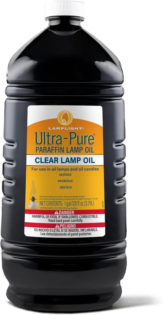 Lamplight Ultra-Pure Liquid Paraffin Lamp Oil  1 Gallon (128 oz)  Smokeless, Sootless & Odorless for Indoor Use  Clean-Burning Oil for Lamps, Lanterns & Emergency Preparedness (Clear)