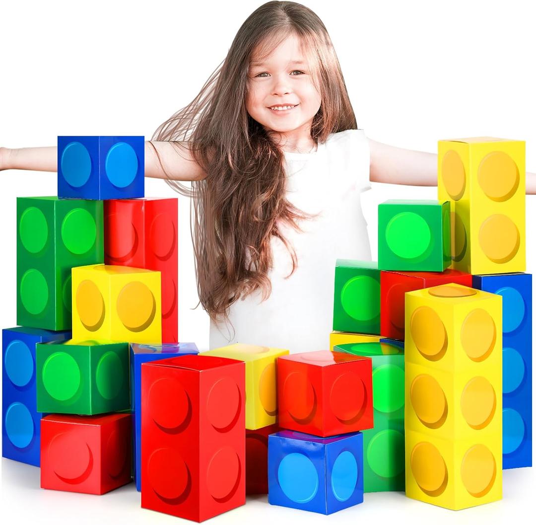 30 Pieces Building Block Party Box in 3 Size Cardboard Background Prop Boxes Game Centerpieces for School Classroom Birthday Table Decoration