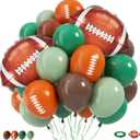 Football Balloons, 12 Inch Sage Green Brown Latex Balloon with Football Printed Foil Balloons, Football's Party Decorations for Men Sports Rugby Theme Birthday Game Party Supplies