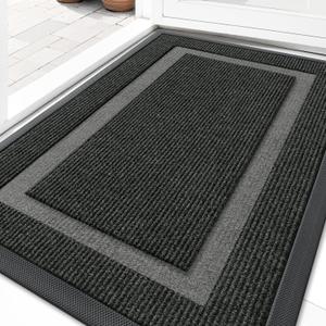 OLANLY Front Door Mat Indoor Outdoor Entrance, Waterproof All-Season, All-Weather Doormat, Sturdy Natural Rubber, Fade Resistant, Low Profile, Easy Clean Patio Porch Entryway Mat, 36x24, Black