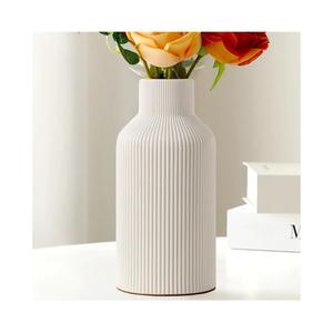 Mfacoy White Ceramic Flower Vase, Minimalist Decor, Modern Home Decorative Vase, Small Pampas Grass Vases For Kitchen, Bedroom, Office, Living Room, Bathroom, Shelf Centerpiece Table Decorations(8 in)