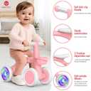 Umatoll Colorful Lighting Baby Balance Bike Toys for 1 Year Old Girl Gifts, Adjustable Seat, First Birthday Gifts, 12-24 Months Toddler Bike, Pink