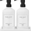 Gold Soap Dispenser Set, Glass Hand and Dish Soap Dispenser Set with Tray, Stainless Pump, 14 Stickers for Kitchen, Bathroom Soap and Lotion Dispenser, Modern Counter Decor (White Bottle/ Gold Pump)
A