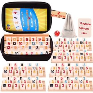 Doreimi Upgraded Rummy Cube Game Set 6 Plays with 6 Wooden Holders and 162 Rummy Tiles, Travel and Family Board Game for Adults and Kids Age 8+,Birthday Gifts for Women Men Dad Mom