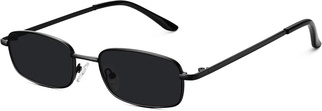 Rectangle Sunglasses for Women 90s Retro Small Narrow Square Frame UV400 Protection (Black Frame Gray Lens)