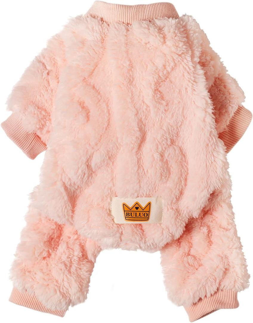 Plush Dog Pajamas for Cold Weather 4 Legged Clothes for Dog Cat Stretchy Puppy Kitten Onesie with Buttons Warm Soft Pet Jumpsuit Winter Coat Pink Medium
