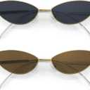 FEISEDY Fashion Designer Sunglasses Retro Small Petals Shape Arc Temple Design B2298 (2pack Smoke + Brown)