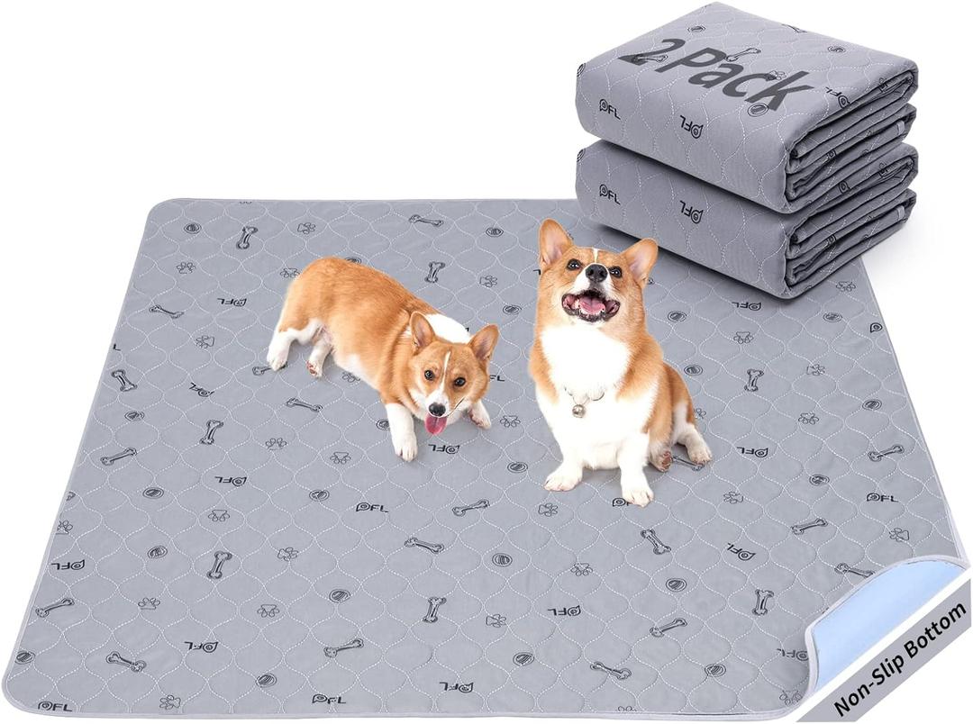 Washable Puppy Pads 2Pack , 41x41 Reusable Pee Pads for Dogs, Absorbent Whelping Pads with Bone Print, Waterproof Dog Rug Non-Slip Protector for Housbreaking,Potty Training,Bed Couch Carpet