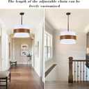 5-Lights White Drum Farmhouse Chandelier,19.68" Modern Large Fabric Light Fixture,Adjustable Rustic Metal Imitation Wood Pendant Light Fixture for Dining Room Living Room Kitchen Island Bedroom