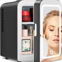 Antarctic Star 4L Makeup Mini Refrigerator With Mirror for Bedroom, Car, Office & Dorm, Portable Small Cooler for Cosmetics, Skin Care, Black