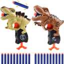 2 Pack Dinosaur Toys for Toddlers Boys 3 4 5 6 7 Year Old Birthday Gifts Valentines Easter Christmas Stocking Stuffers, Small Dino Blaster Shooting Game with Soft Foam Darts Compatible with Nerf