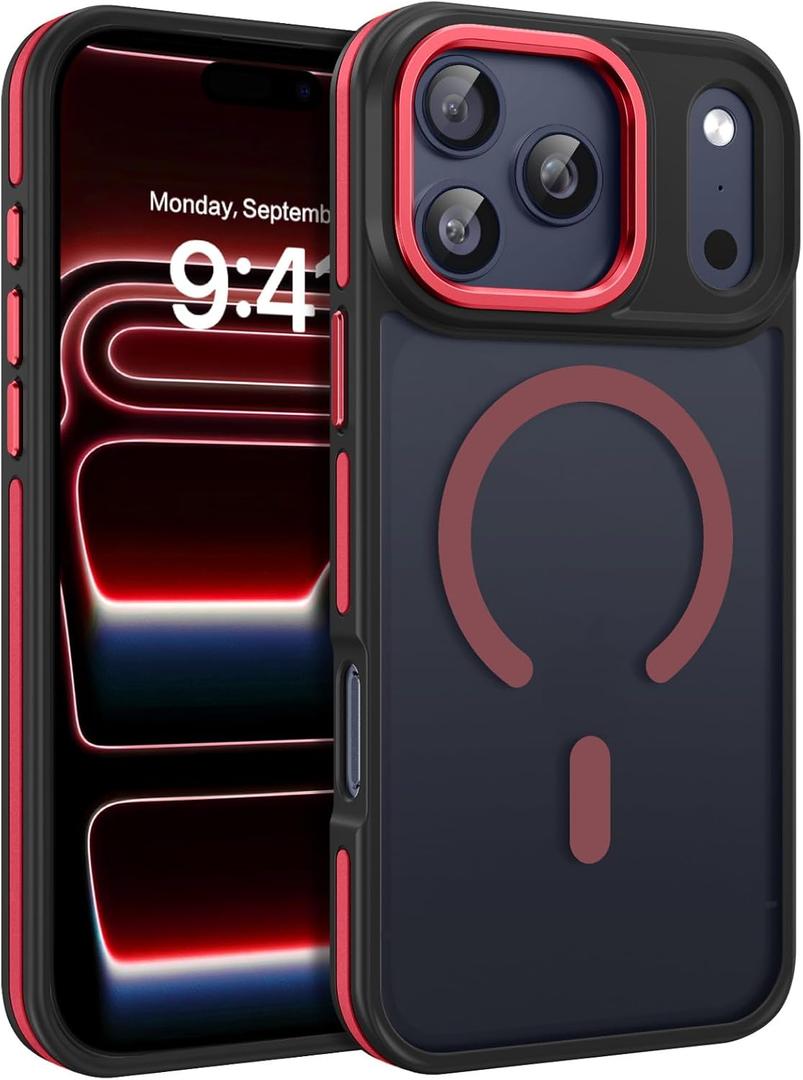 BENTOBEN Magnetic for iPhone 17 Pro Max Case 2025 [Compatible with Magsafe] [Military-Grade Protection] Matte Women Men Colorful Anti-Slip Shockproof Bumper Phone Cases for 17 Pro Max 6.9", Red/Black
