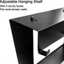 Matte Black Hanging Glass Shower Shelf with Hooks, 20"x16" Rustproof 304 Stainless Steel Bathroom Caddy, No-Drill Modern Organizer for Shower Panels