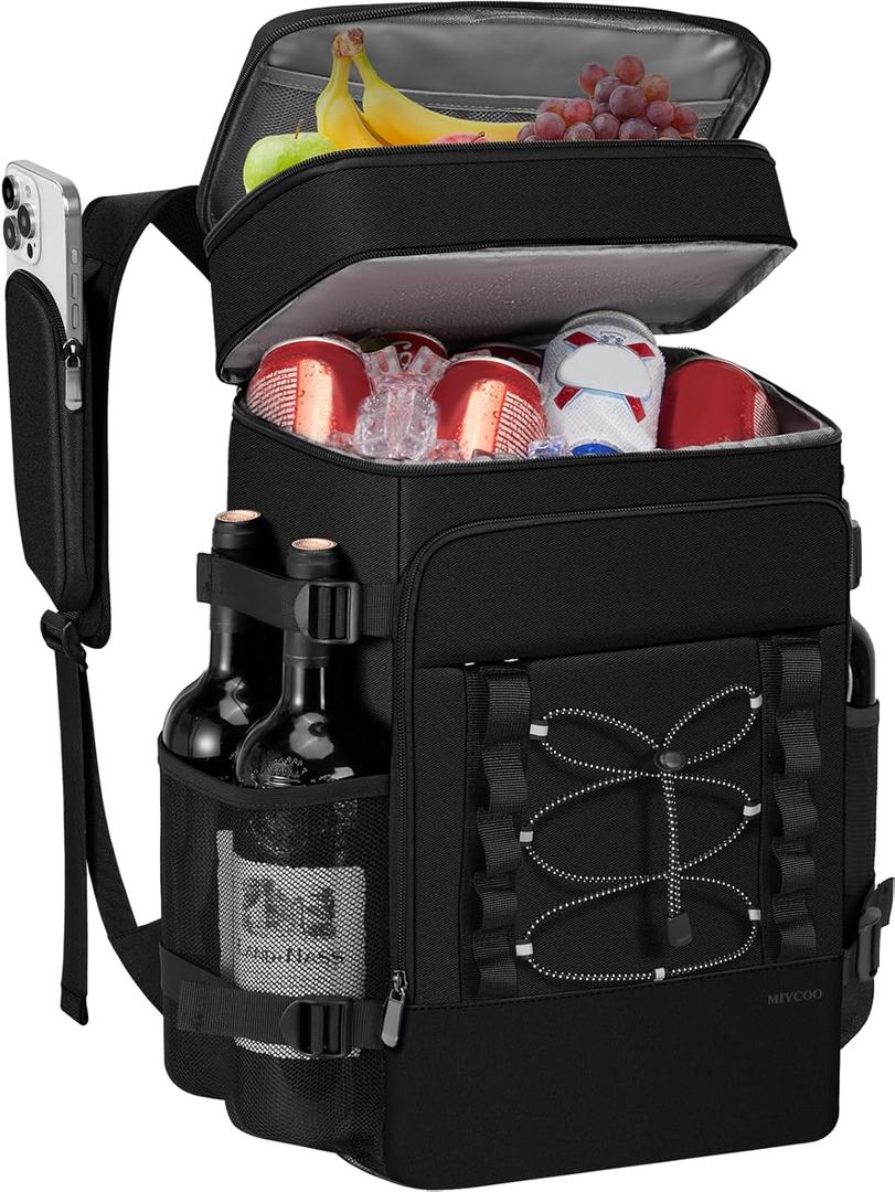 Cooler Backpack - 40 Cans Insulated Backpack Cooler for Men & Women, Portable 2 Leak Proof Compartments Coolers Bag for Picnic, Lunch, Hiking, BBQ Camping and Beach - MIYCOO (Black)