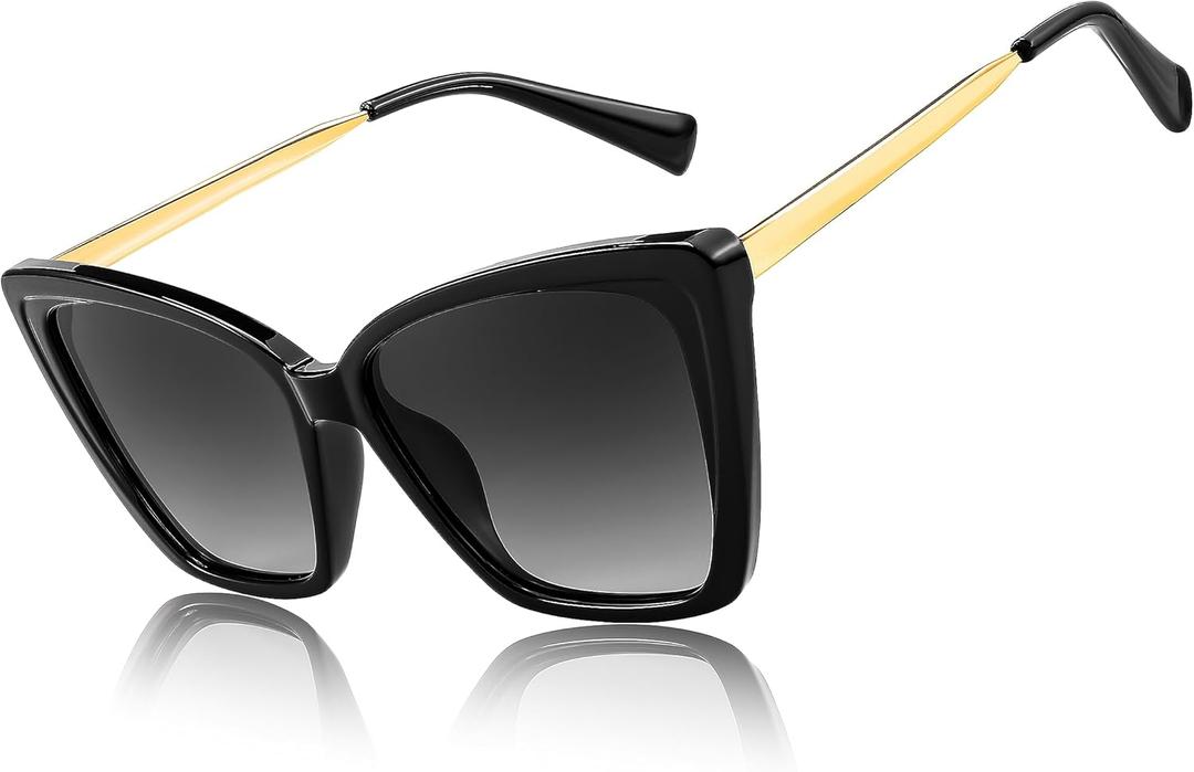 FEISEDY Trendy Polarized Women Sunglasses, Retro Womens Square Cat Eye Sun Glasses B4134 (Black)
