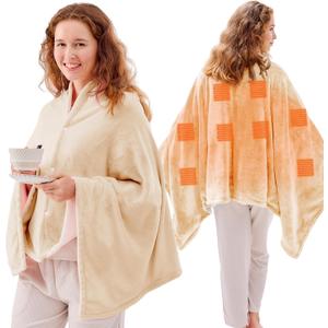 JOLLYVOGUE USB Heated Blanket Throw, Wearable & Portable Heating Electric Blanket for Adults, 3 Levels & 8 Heating Zone Shawl for Indoor & Outdoor, Beige (Battery Not Included)